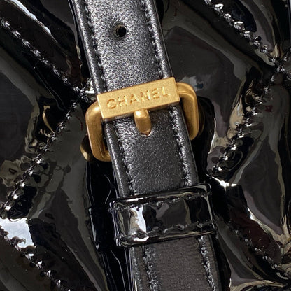 cc large backpack 31cm black patent calfskin gold hardware