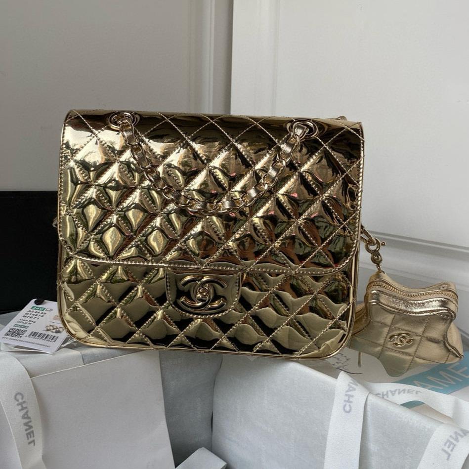 cc large backpack 31cm gold patent calfskin gold hardware