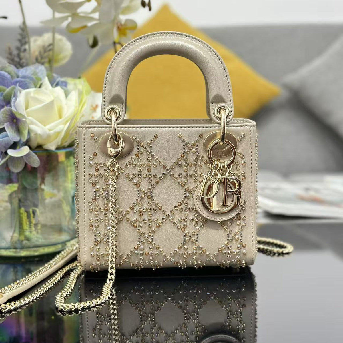 CD Lady Dior 17 Bag Beige Calfskin