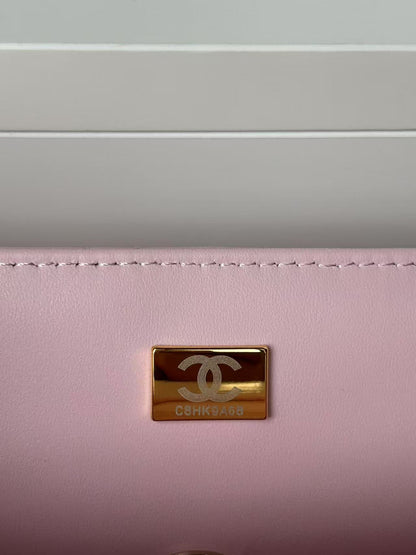 Chanel Mini Flap Bag Pink With Top Handle Lambskin Light Gold Hardware