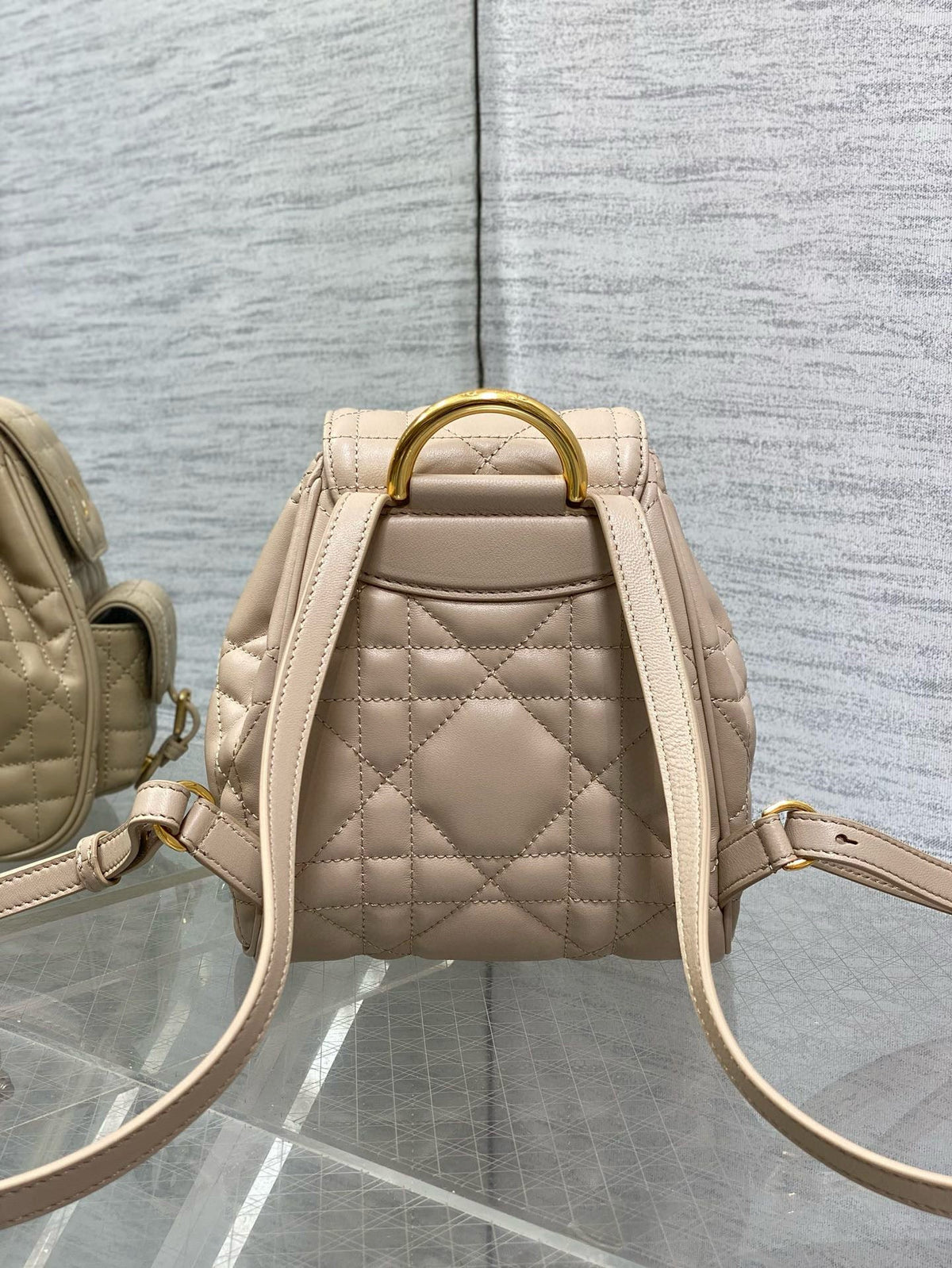 Small CD Caro Blackpack 18cm Powder Beige Macrocannage Lambskin