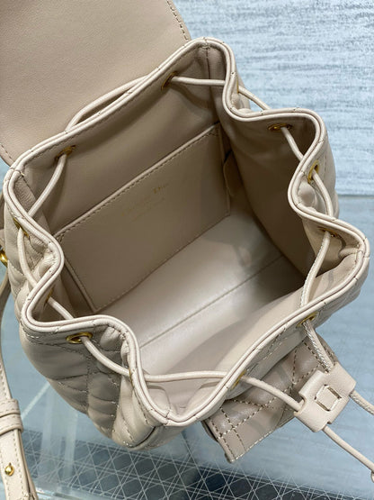Small CD Caro Blackpack 18cm Powder Beige Macrocannage Lambskin