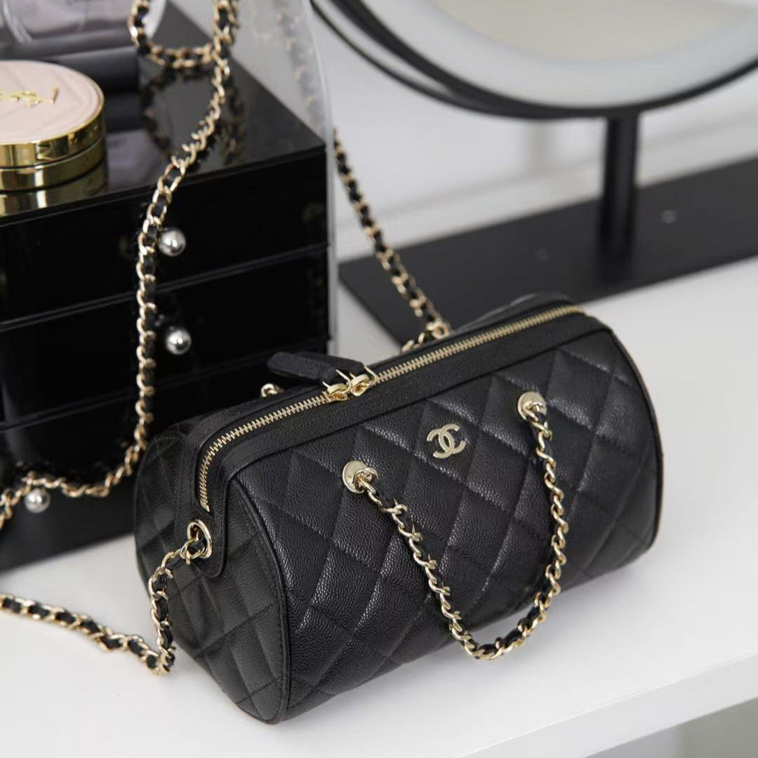 Chanel Black Caviar Bowling Bag Black calfskin