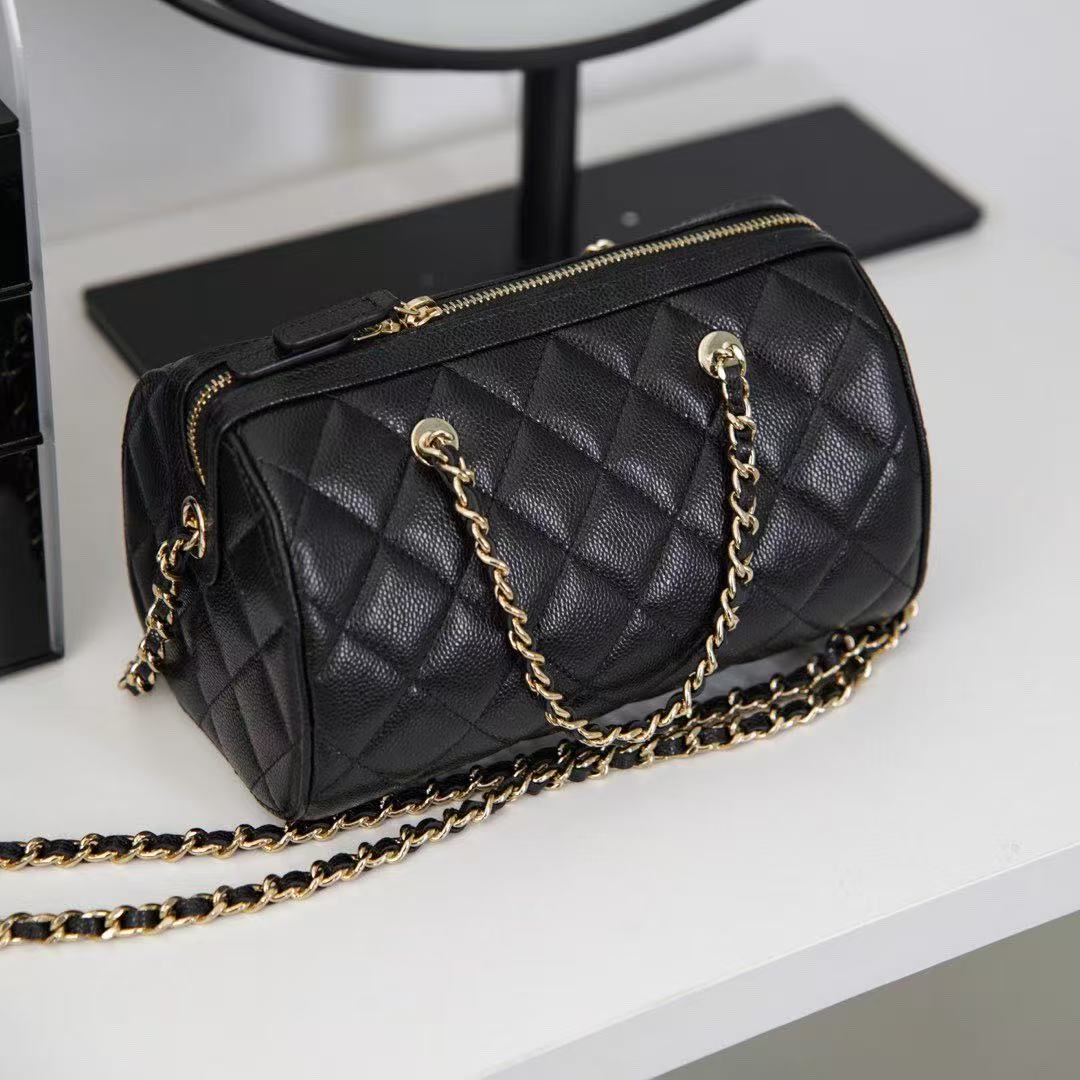Chanel Black Caviar Bowling Bag Black calfskin