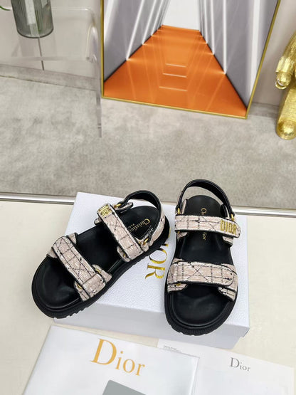 CD Dioract Sandal Beige & Black Cannage Tweed Leather