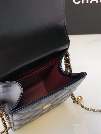 Chanel Phone Chain Bag Black Gold Calfskin