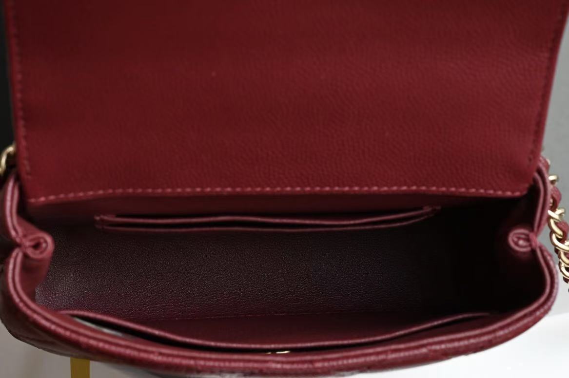 CC Clutch Top Handle 14.5cm Dark Red Grained Calfskin