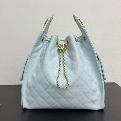 Chanel 2025 Hobo Bag 40cm Light Blue Grained Calfskin