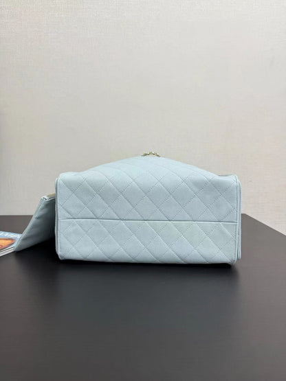 Chanel 2025 Hobo Bag 40cm Light Blue Grained Calfskin