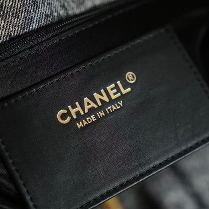 CC 2025 Classic Flap Bag Black Denim Fabric Gold Hardware