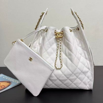 Chanel 2025 Hobo Bag 40cm White Grained Calfskin
