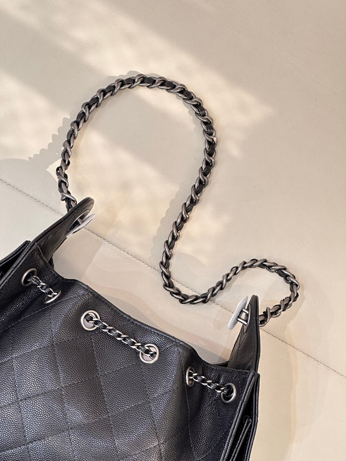 Chanel 2025 Hobo Bag 22cm Black Caviar Leather With Silver Hardware