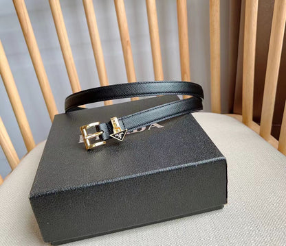 Prada Belt 1.5cm With Triangular Logo Buckle Black Patent Leather