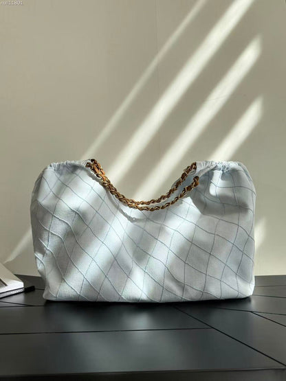 Chanel 2026 Bag 43cm Light Blue mix Brown Denim Leather