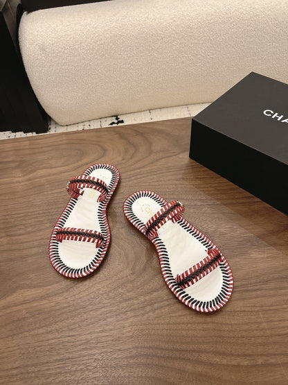 CC Coco Beach 2026 Open-toe Sandal Burgundy Black Calfskin