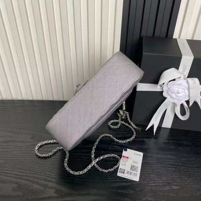 Chanel 2026 Classic Flap Bag 23.5cm Silver Grained Cowhide