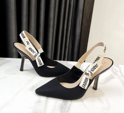CD Slingback Pump Black Technical Fabric Beige Calfskin