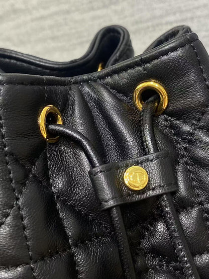 CD Caro Macrocannage Small Bucket Bag Black Lambskin
