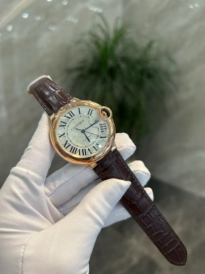 BALLON BLEU 42MM AUTOMATIC ROSE GOLD CASE BROWN LEATHER