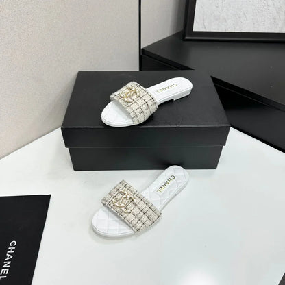Chanel 2026 Double C Quilted Sandal Tweed Lambskin 894808