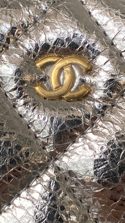 Chanel 25 Box Bag Silver Metallic Leather