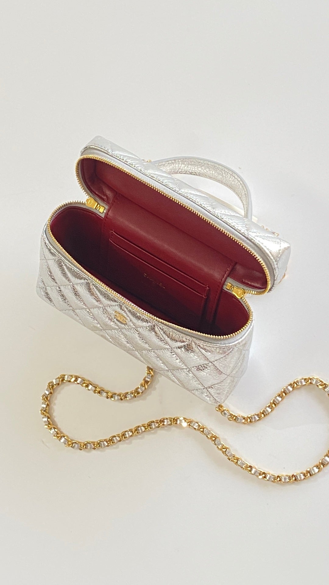 Chanel 25 Box Bag Silver Metallic Leather