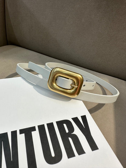 BV Square Buckle Belt 1.2cm White Cowhide 211336