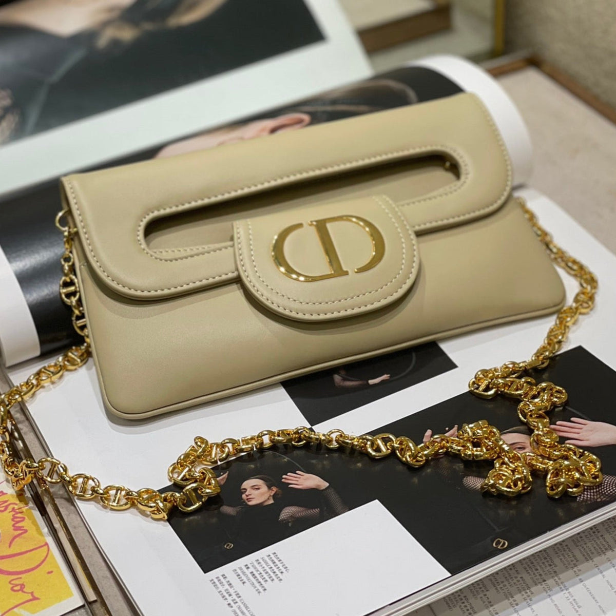 CD Diordouble Bag Beige Calfskin 336771