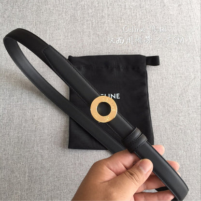 Celine 2026 Disc Buckle & Reversible Strap Belt 2.5cm Leather