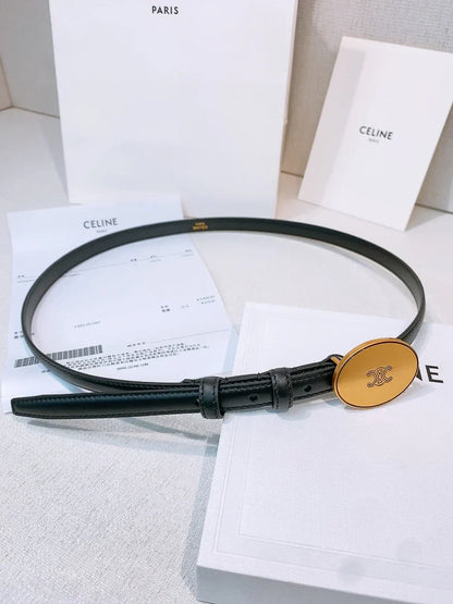 Celine 2026 Leather Belt 1.3cm With Gold-plated Triomphe Buckle