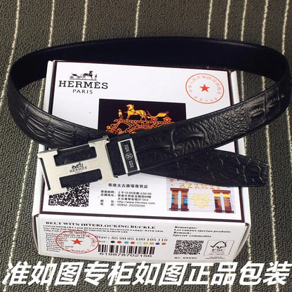 HM Original Belt 38mm Black Epsom Sliver Buckle 620267