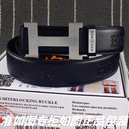 HM Constance Belt 38mm Black Calfskin Sliver Buckle 619960
