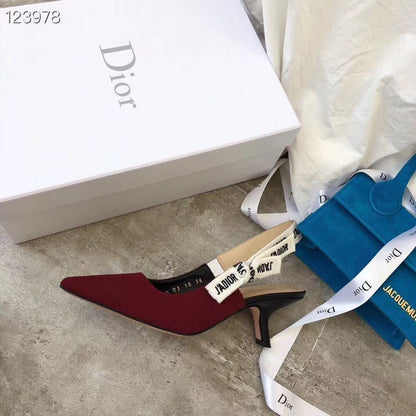 cd slingback pumps 65 dark red embroidered cotton