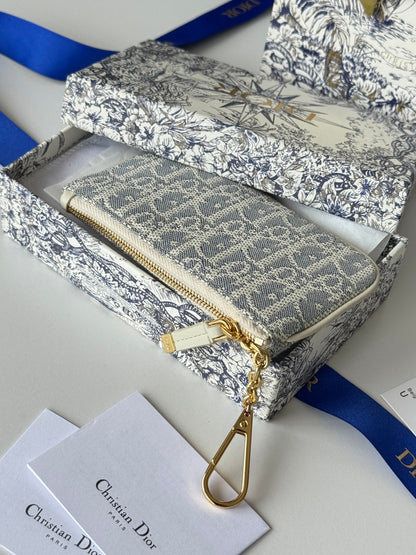 CD 30 Montaigne Coin Purse Key Bag Grey White Jacquard GHW