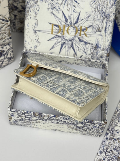 CD Saddle Lotus Wallet 10.5cm White Grey Jacquard GHW