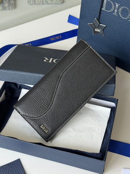 CD Saddle Long Vertical Wallet Black Cowhide