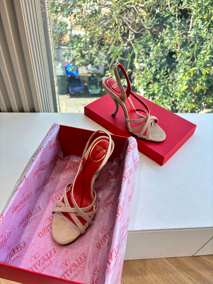 Valentino Fetishique Sandal 10.5cm Light Khahi Suede 702289