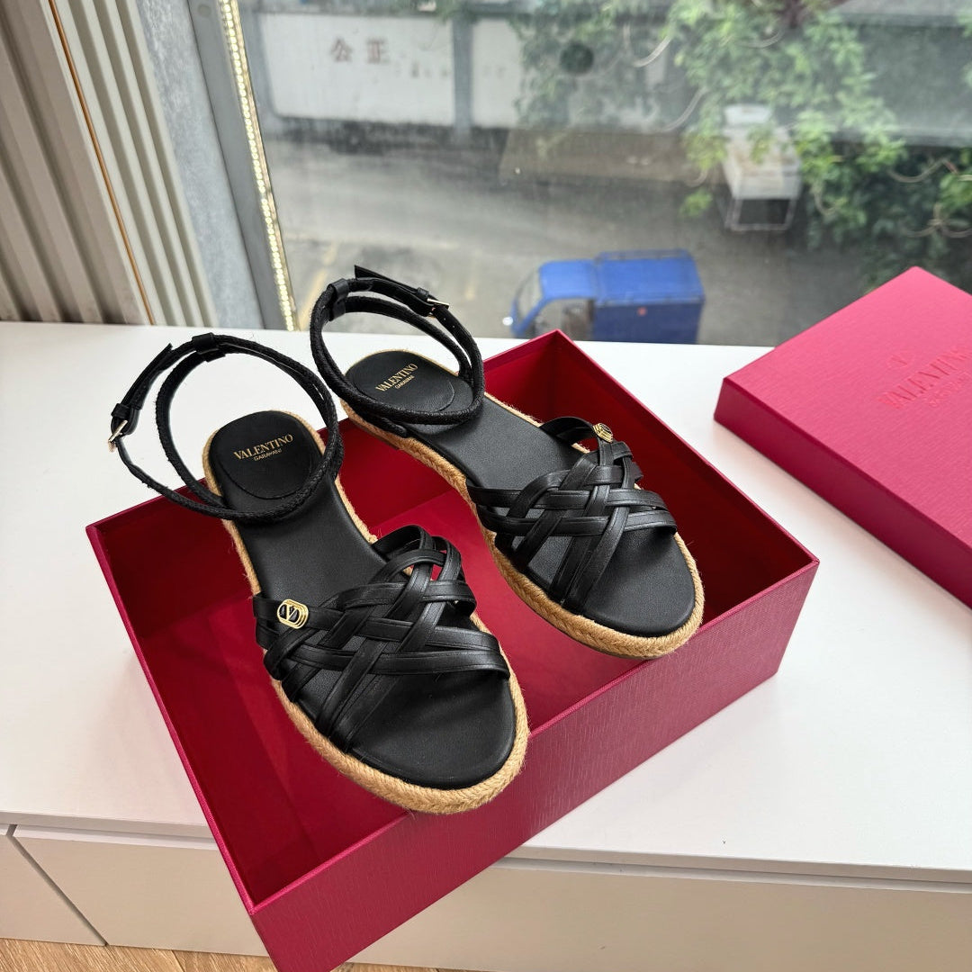 VLogo Bribri Espadrille Sandals Black Leather 933613