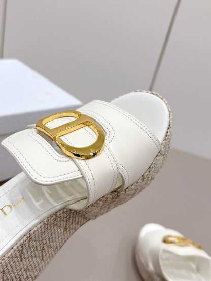 CD 30 Montaigne Wedge Slides 8cm White Calfskin 738320
