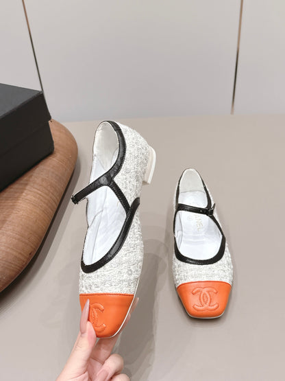 CC 26s Square-toe Ballet Flat White Orange Sheepskin Tweed 875989