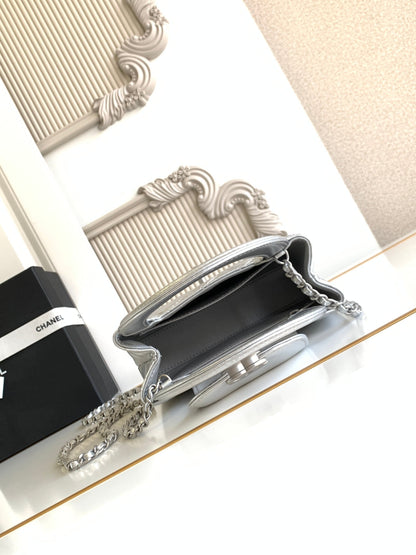 cc 24a nano 19cm kelly shopper bag sliver metallic lambskin