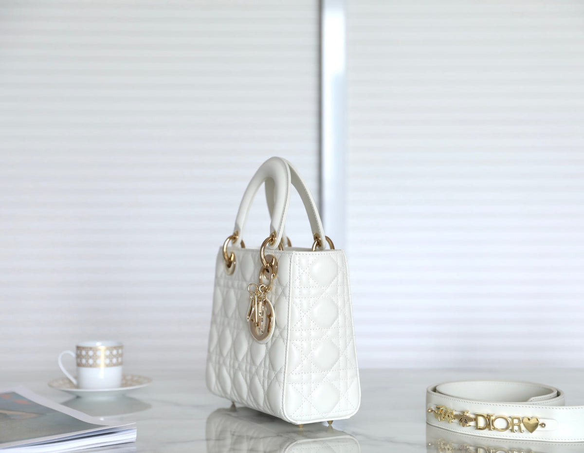 CD Lady Dior 20 Bag White Lambskin