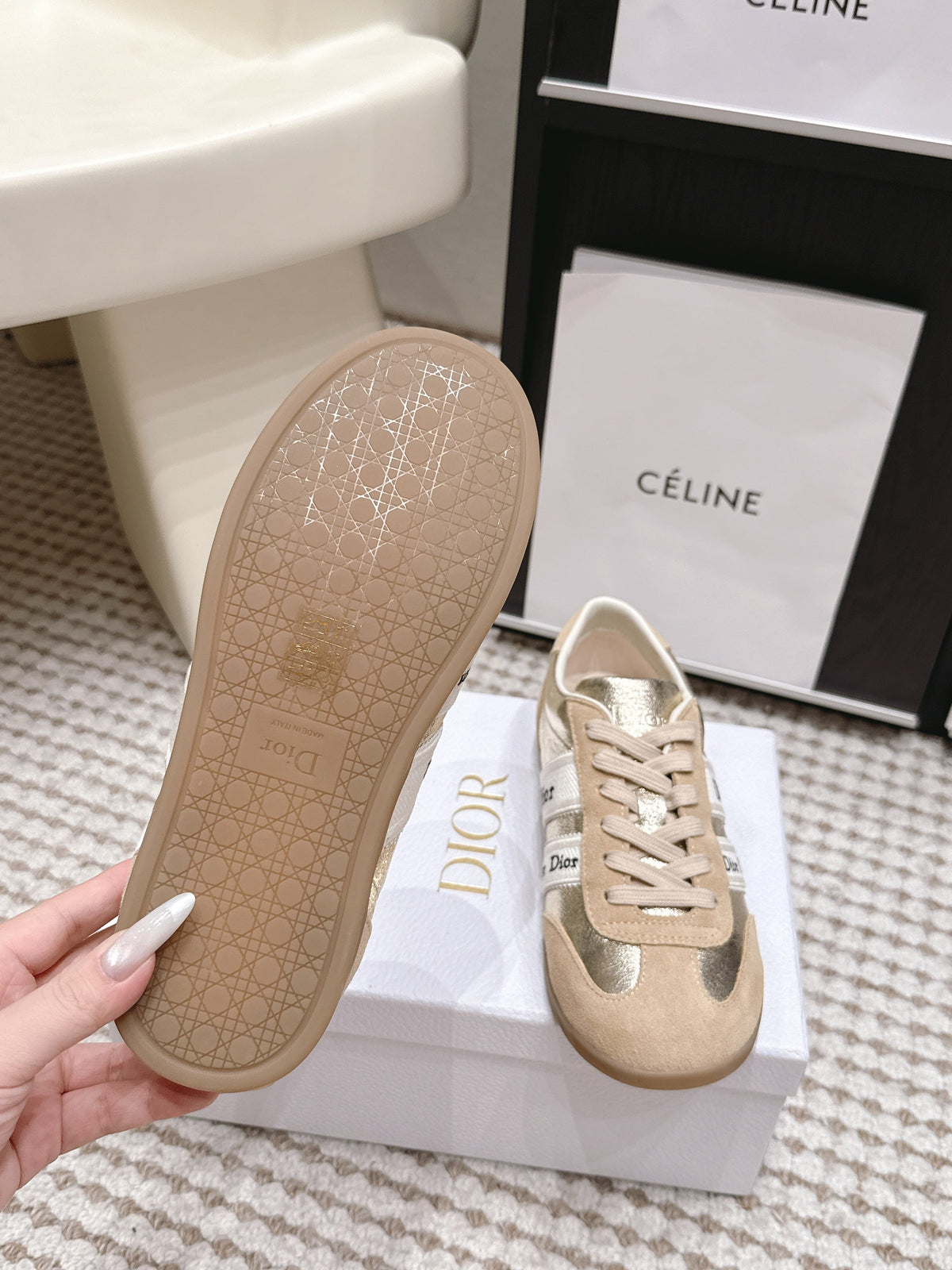 CD Ribbon Sneaker Sliver Khaki Suede Leather  930298