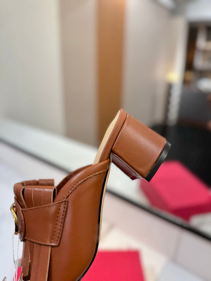 VT 2025 Signature Heeled Mule Brown Calf Leather 295076