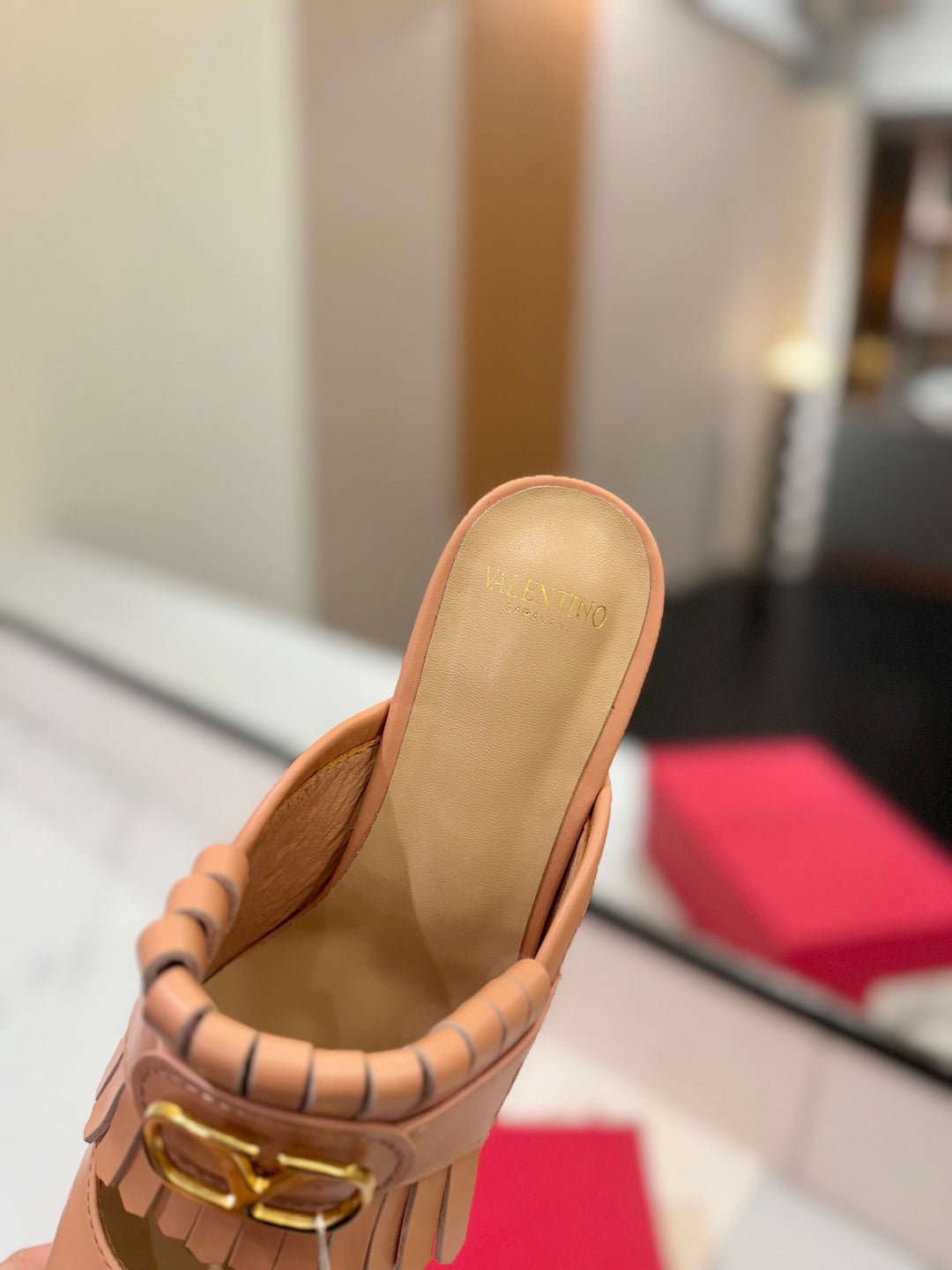 VT 2025 Signature Heeled Mule Cantaloupe Calf Leather 295080