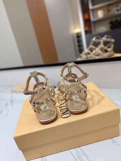 VT 26s Rockstud Gladiators Sandals Rose Gold Nude Leather 985448