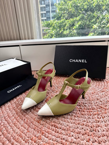 CC 26s T-Strap Slingback Pumps White Olive Leather 933223
