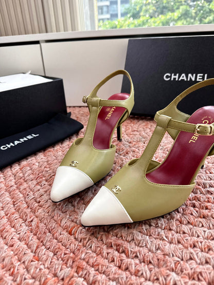 CC 26s T-Strap Slingback Pumps White Olive Leather 933223