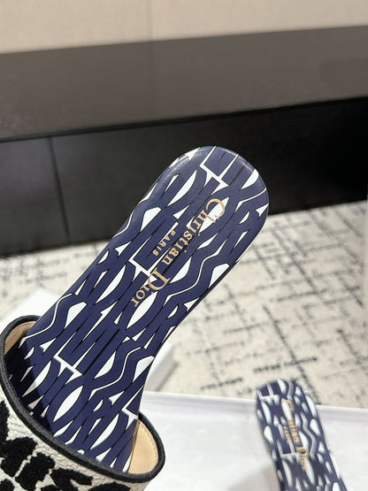 CD Dway Slide Deep Blue Mix White Black Embroidered Cotton