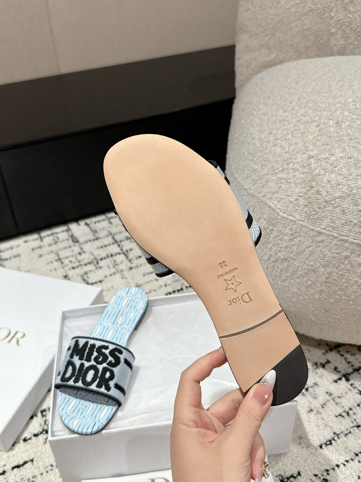 CD Dway Slide Blue Black Embroidered Cotton